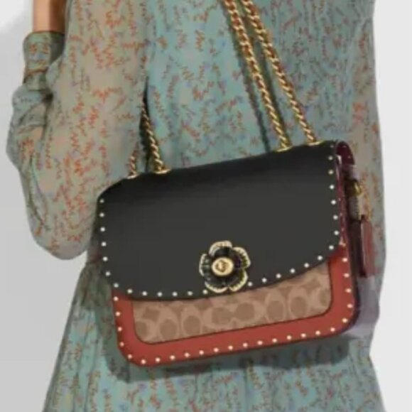 COACH MADISON MD SHOULDER BAG TEA ROSE TURNLOCK RIVETS